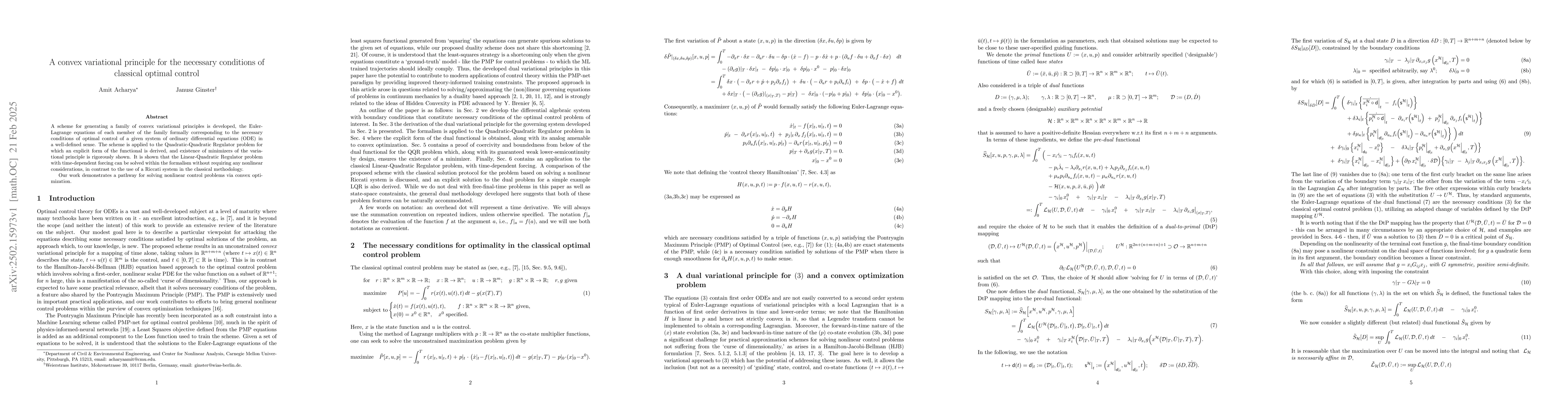 Thumbnail for A convex variational principle for the necessary conditions of classical
  optimal control