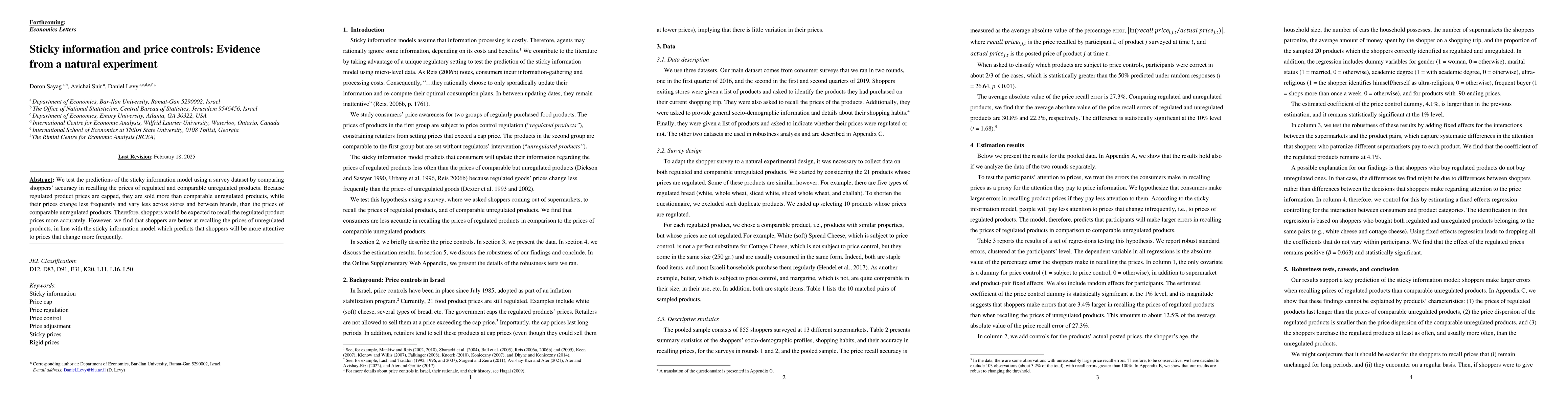 Thumbnail for Sticky information and price controls: Evidence from a natural
  experiment