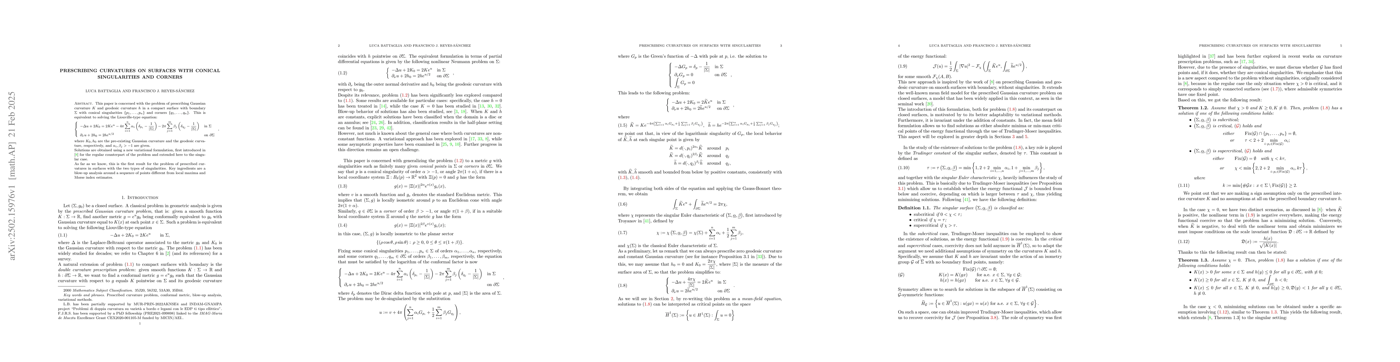 Thumbnail for Prescribing curvatures on surfaces with conical singularities and
  corners