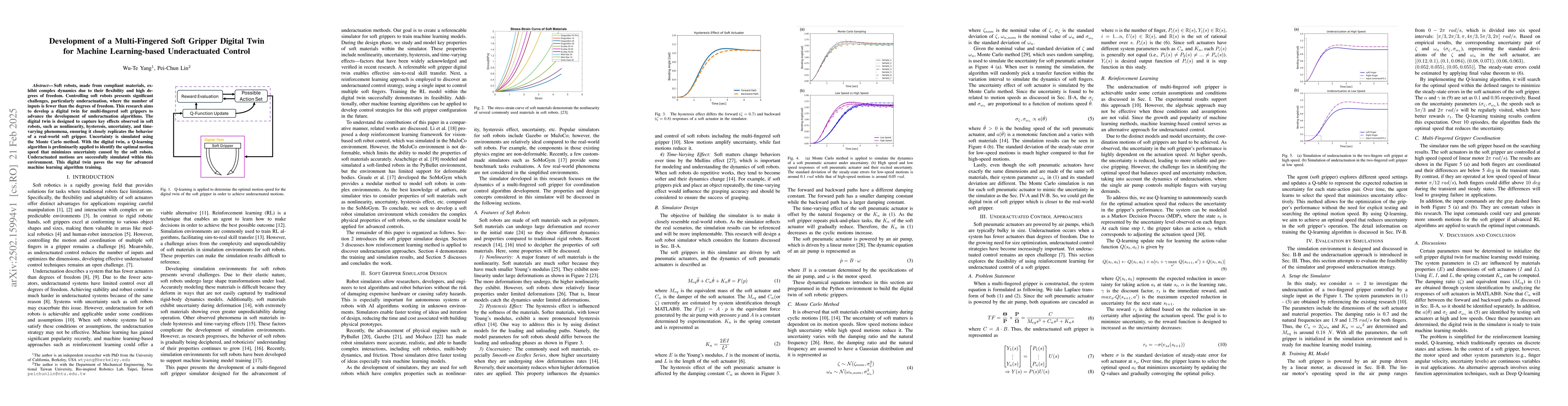 Thumbnail for Development of a Multi-Fingered Soft Gripper Digital Twin for Machine
  Learning-based Underactuated Control