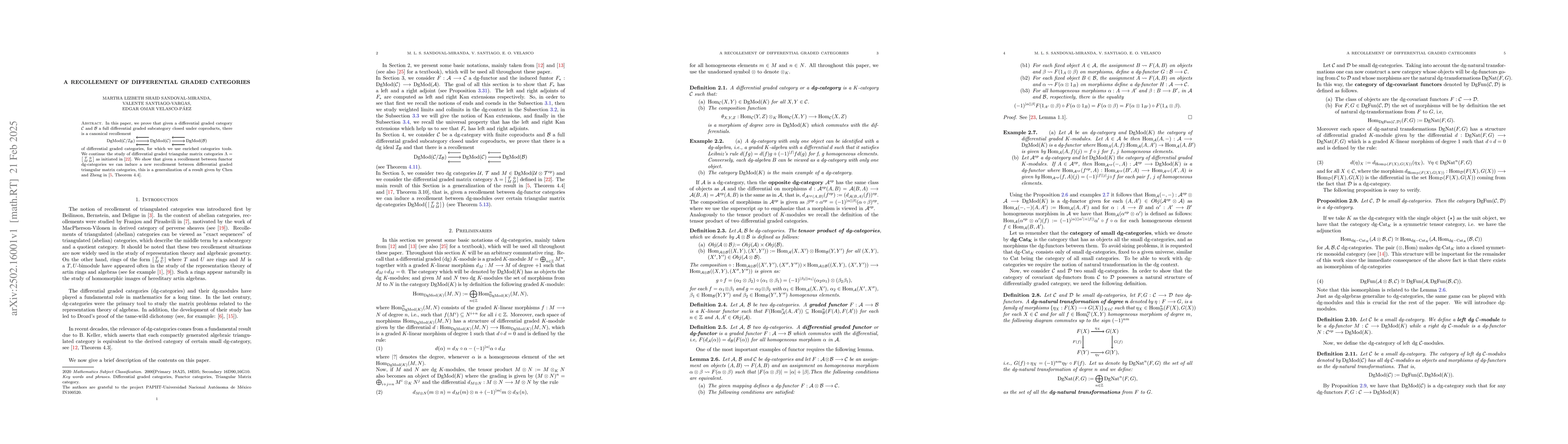 Thumbnail for A recollement of differential graded categories