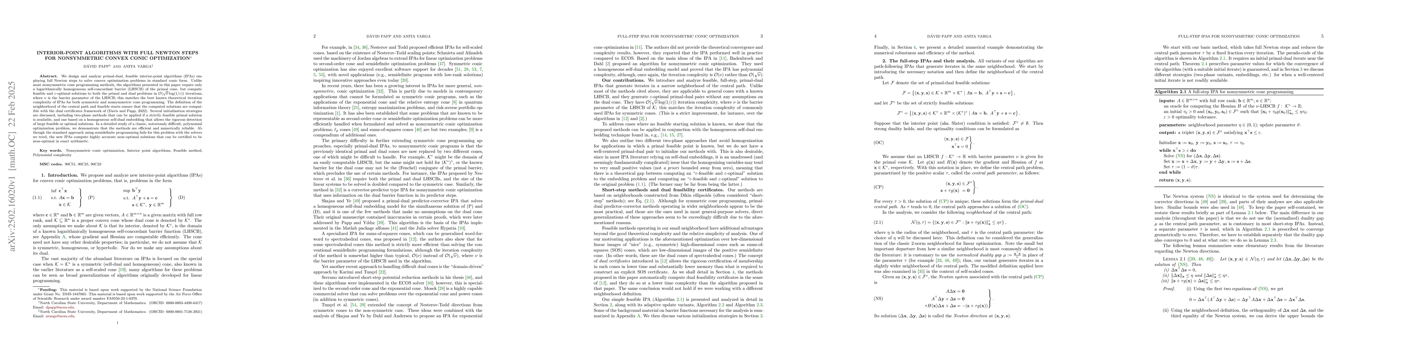 Thumbnail for Interior-point algorithms with full Newton steps for nonsymmetric convex
  conic optimization