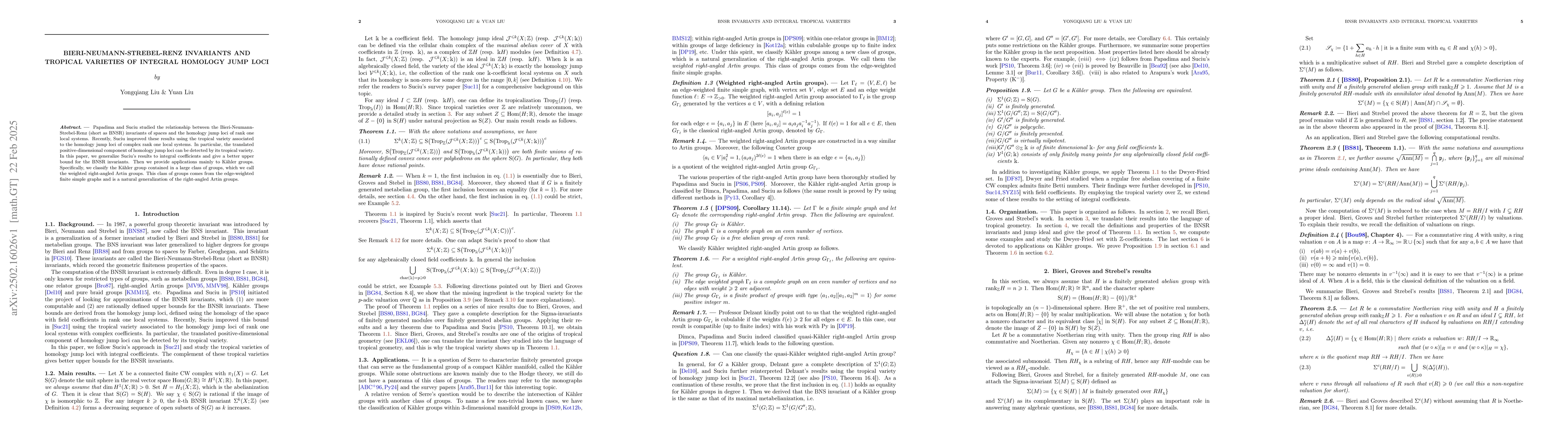 Thumbnail for Bieri-Neumann-Strebel-Renz invariants and tropical varieties of integral
  homology jump loci