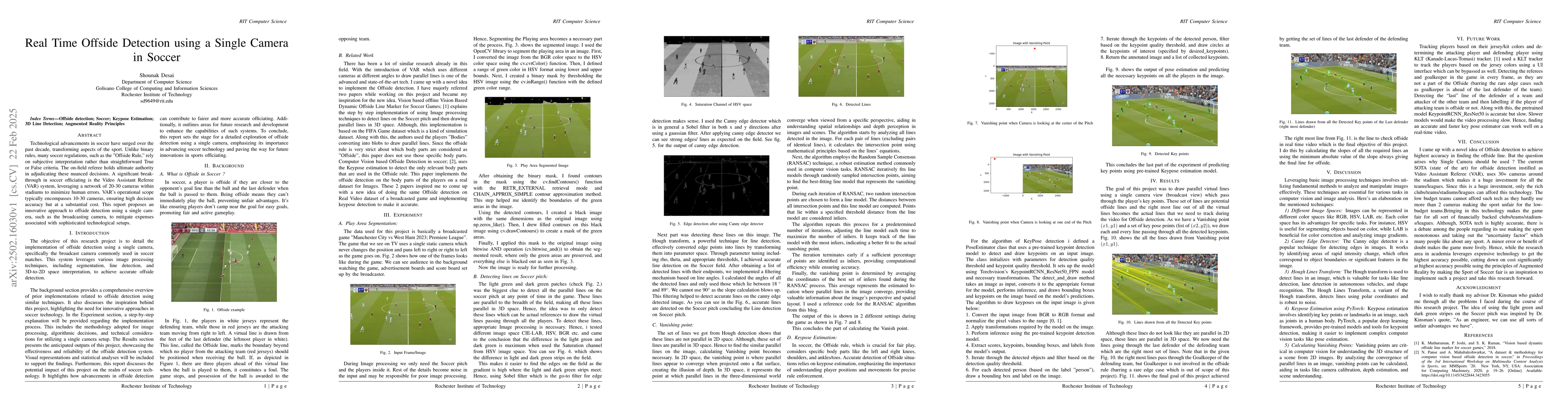 Thumbnail for Real Time Offside Detection using a Single Camera in Soccer