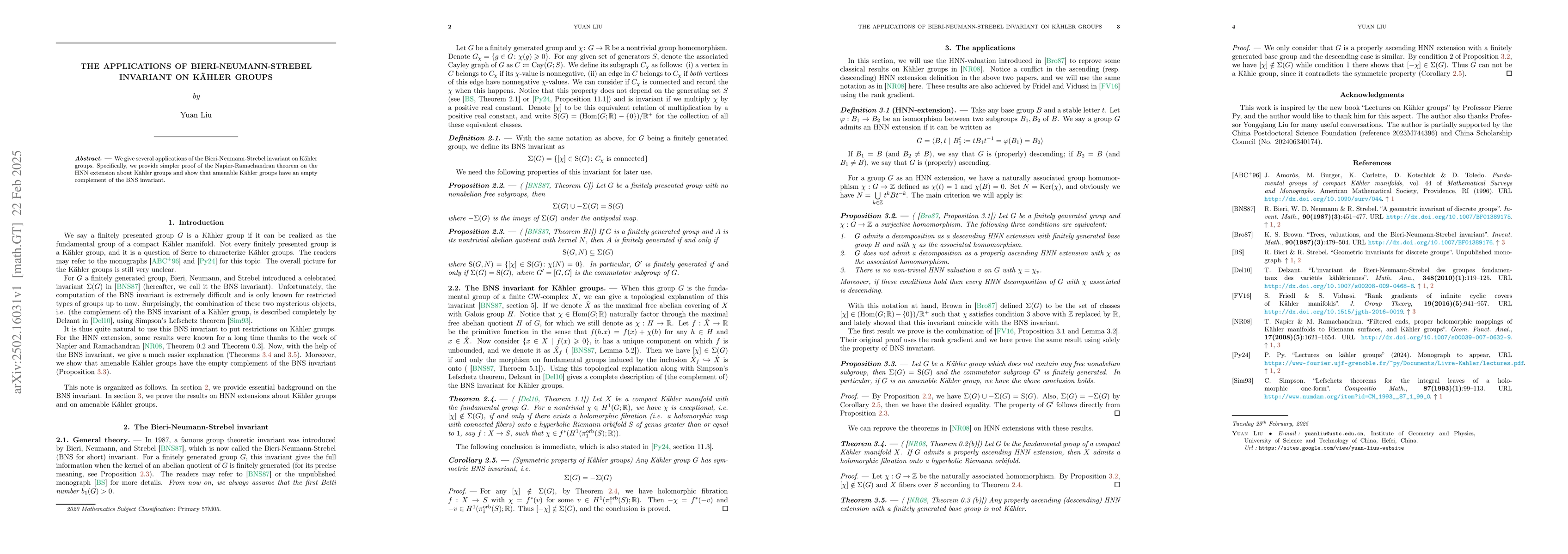 Thumbnail for The applications of Bieri-Neumann-Strebel invariant on Kähler groups