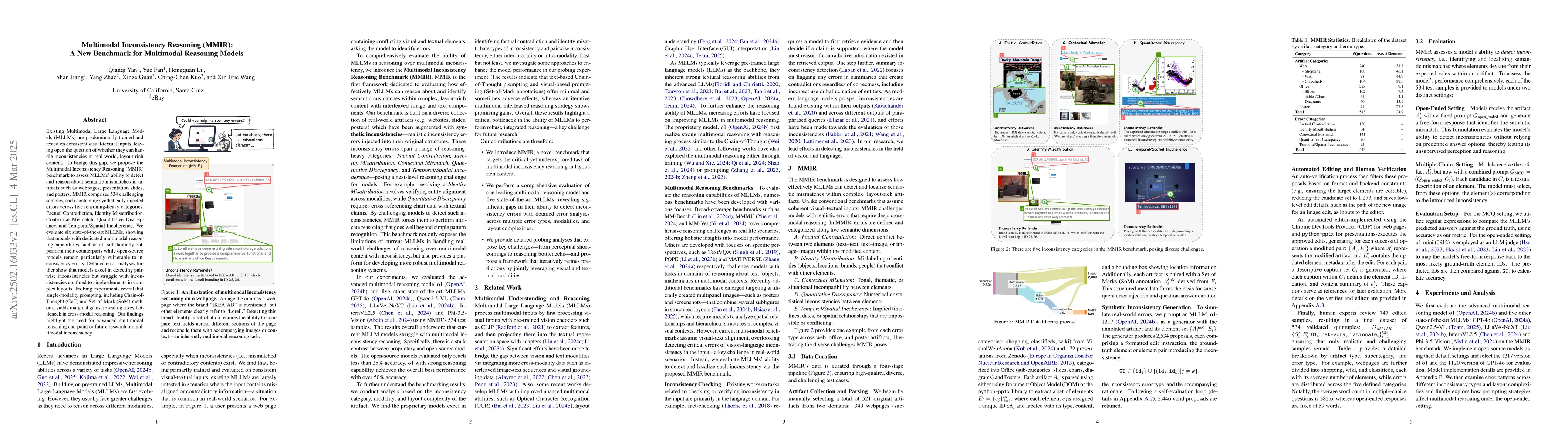 Thumbnail for Multimodal Inconsistency Reasoning (MMIR): A New Benchmark for
  Multimodal Reasoning Models