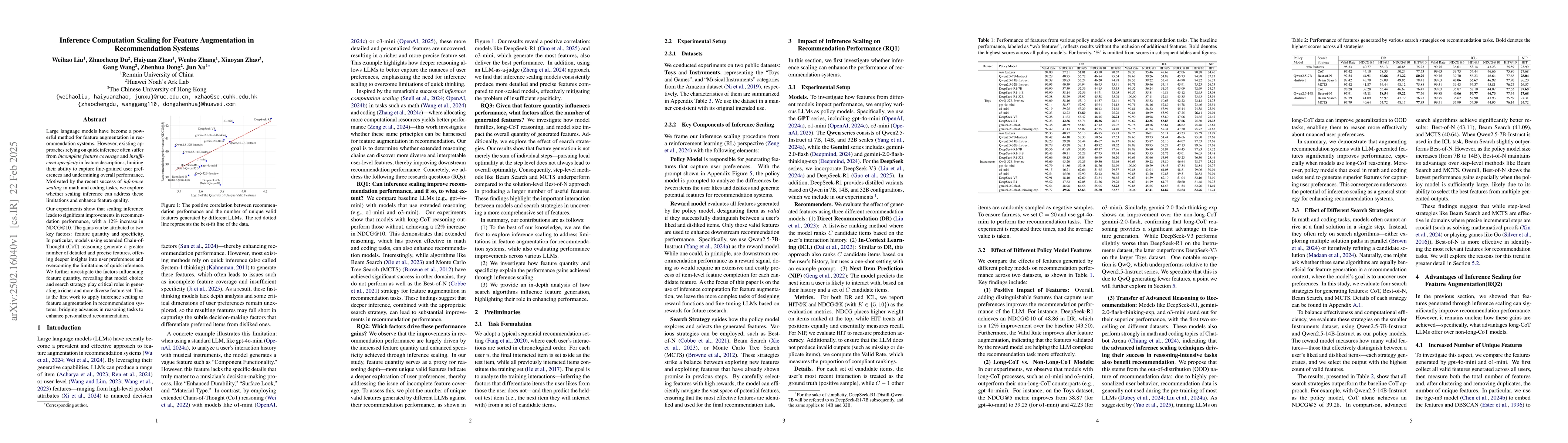 Thumbnail for Inference Computation Scaling for Feature Augmentation in Recommendation
  Systems