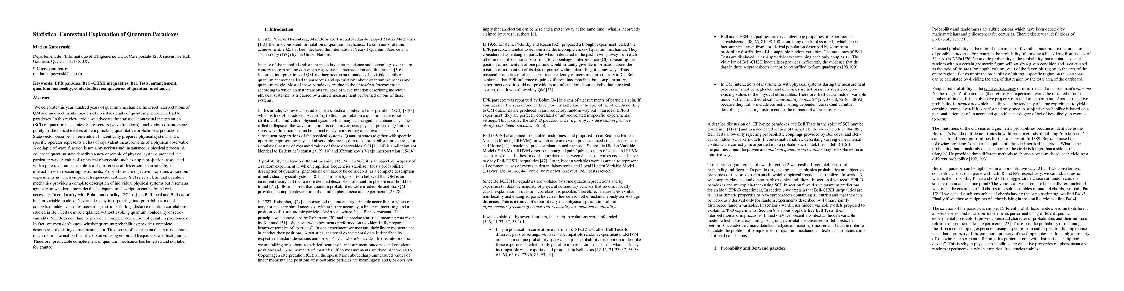 Thumbnail for Statistical Contextual Explanation of Quantum Paradoxes