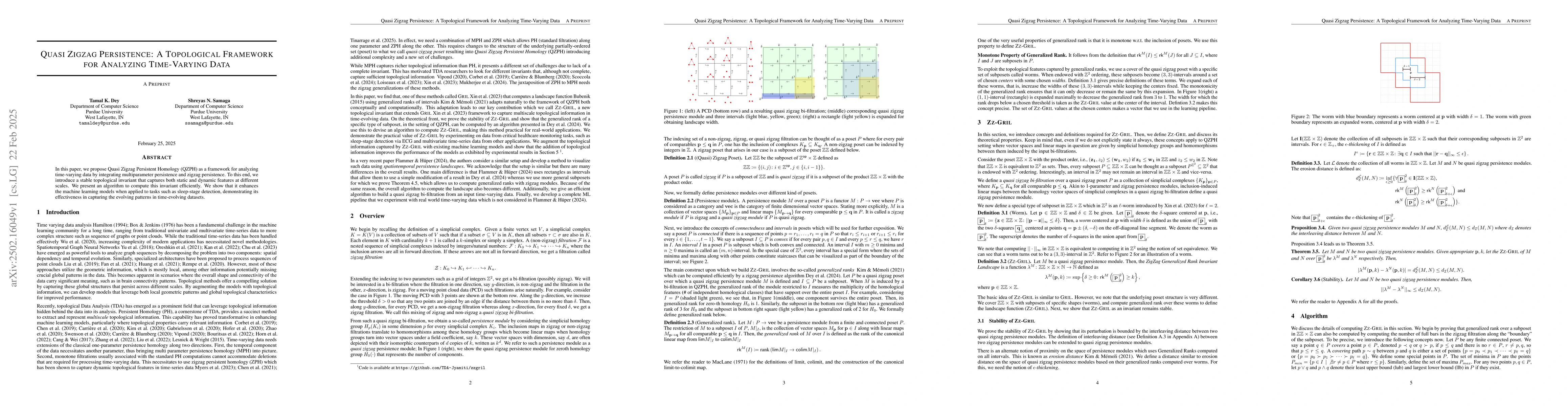 Thumbnail for Quasi Zigzag Persistence: A Topological Framework for Analyzing
  Time-Varying Data