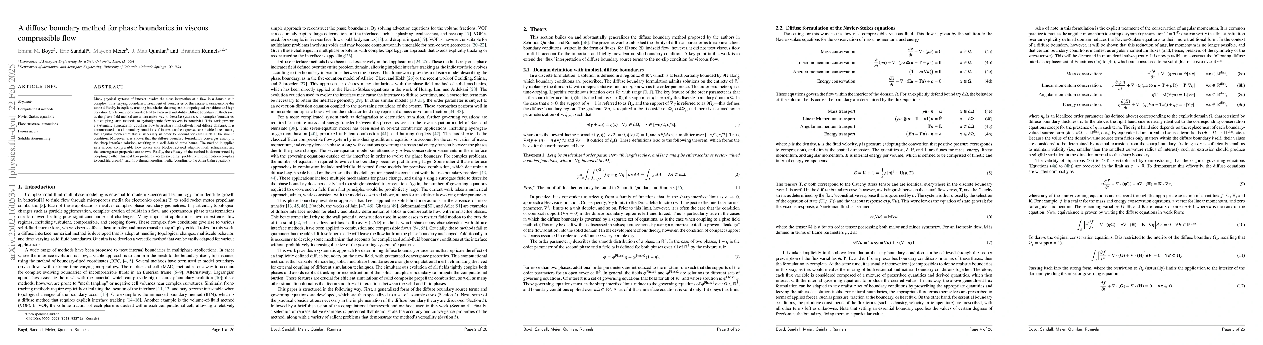 Thumbnail for A diffuse boundary method for phase boundaries in viscous compressible
  flow