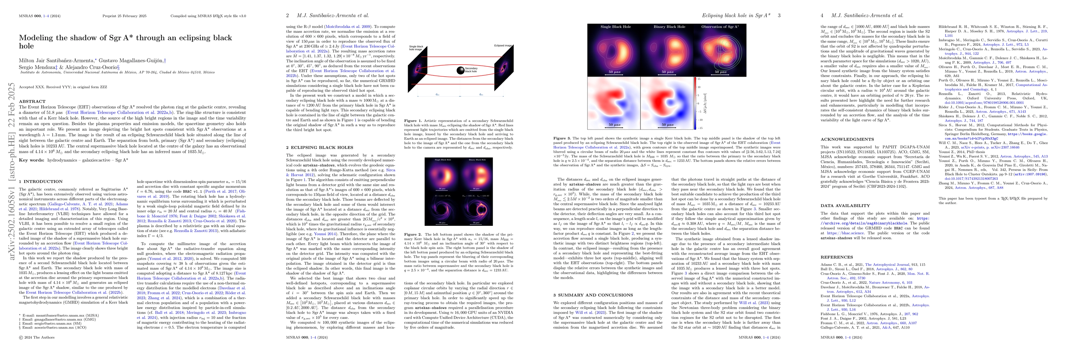 Thumbnail for Modeling the shadow of Sgr A* through an eclipsing black hole