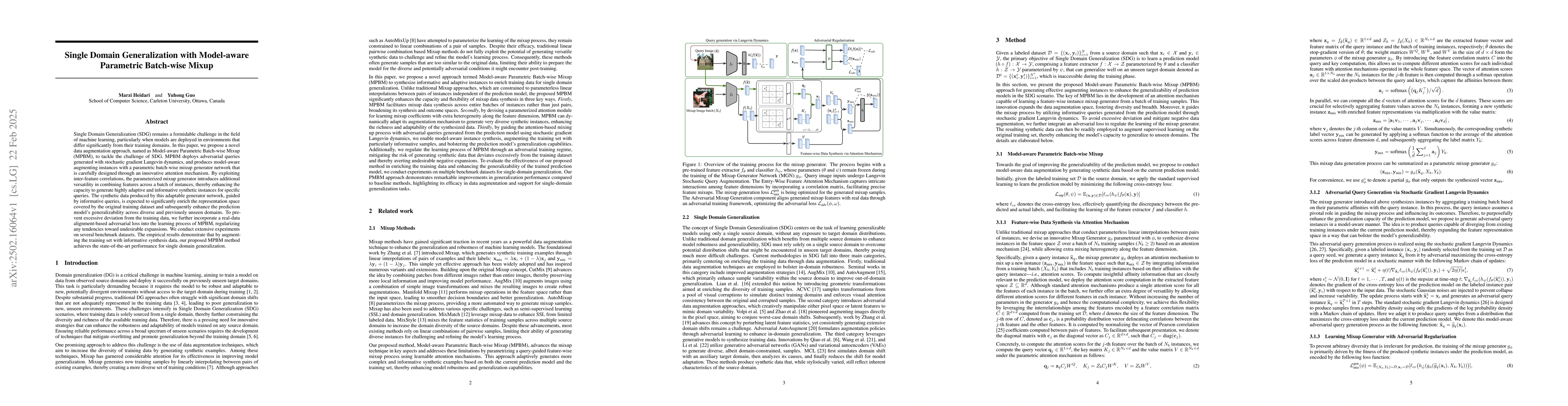 Thumbnail for Single Domain Generalization with Model-aware Parametric Batch-wise
  Mixup