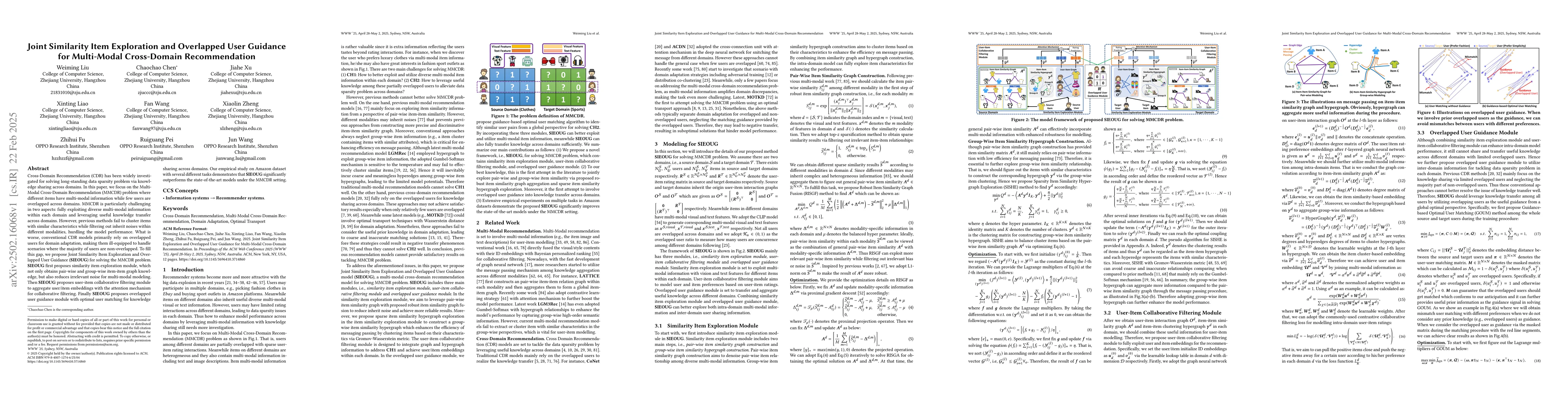 Thumbnail for Joint Similarity Item Exploration and Overlapped User Guidance for
  Multi-Modal Cross-Domain Recommendation