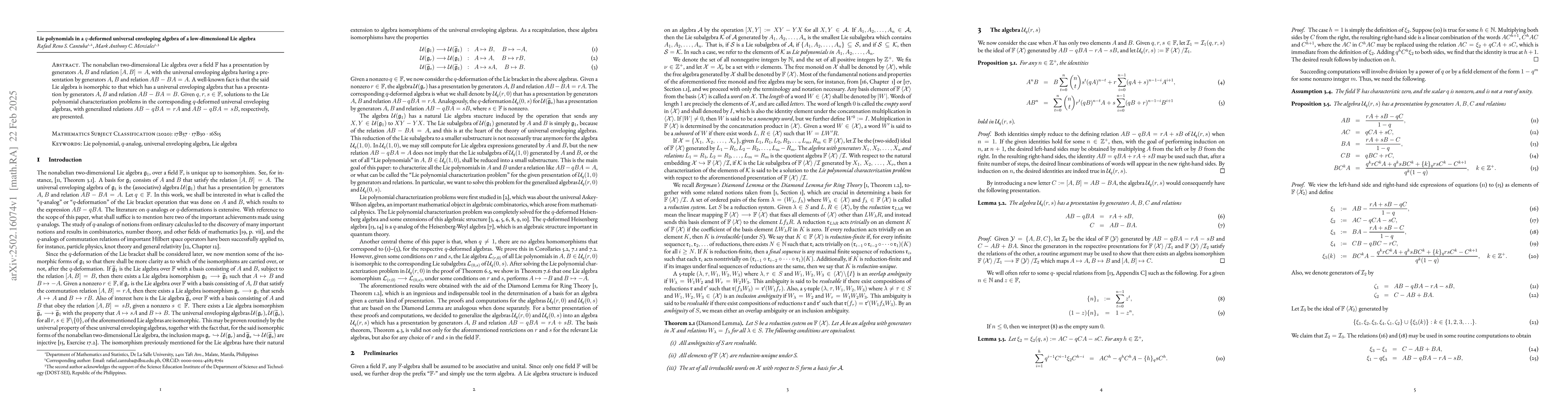 Thumbnail for Lie polynomials in a $q$-deformed universal enveloping algebra of a
  low-dimensional Lie algebra
