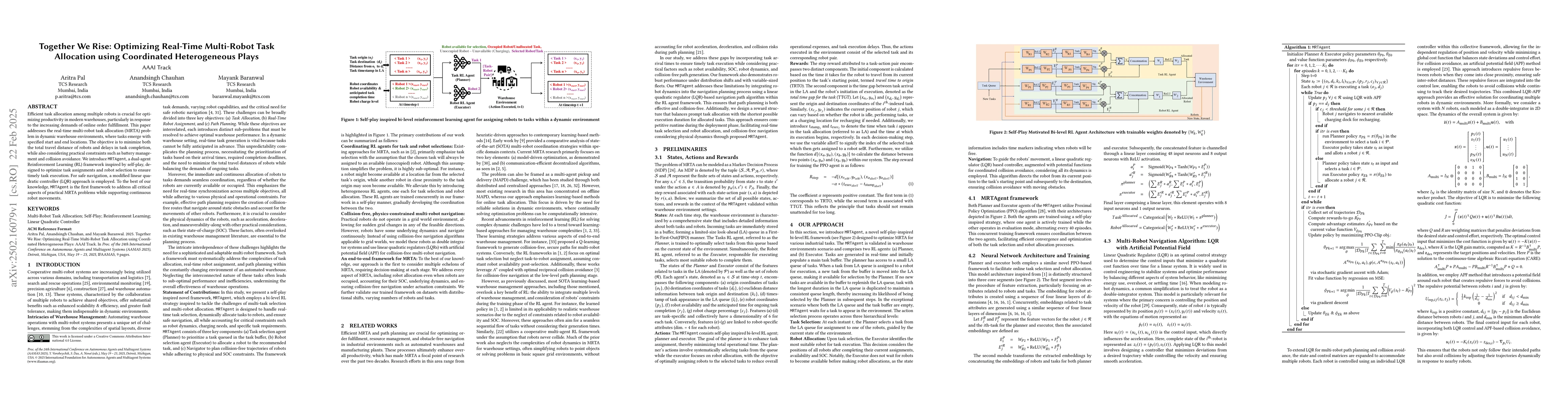 Thumbnail for Together We Rise: Optimizing Real-Time Multi-Robot Task Allocation using
  Coordinated Heterogeneous Plays