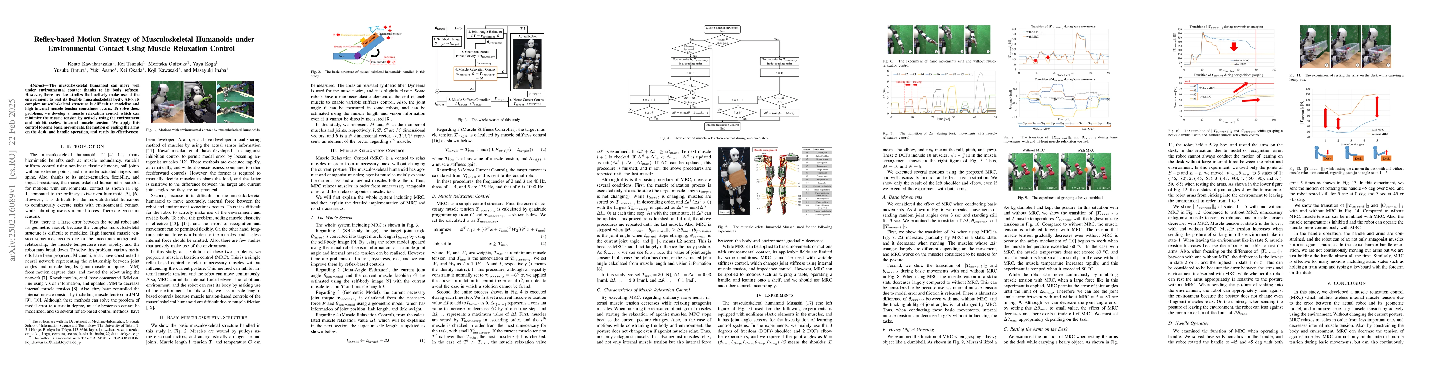 Thumbnail for Reflex-based Motion Strategy of Musculoskeletal Humanoids under
  Environmental Contact Using Muscle Relaxation Control
