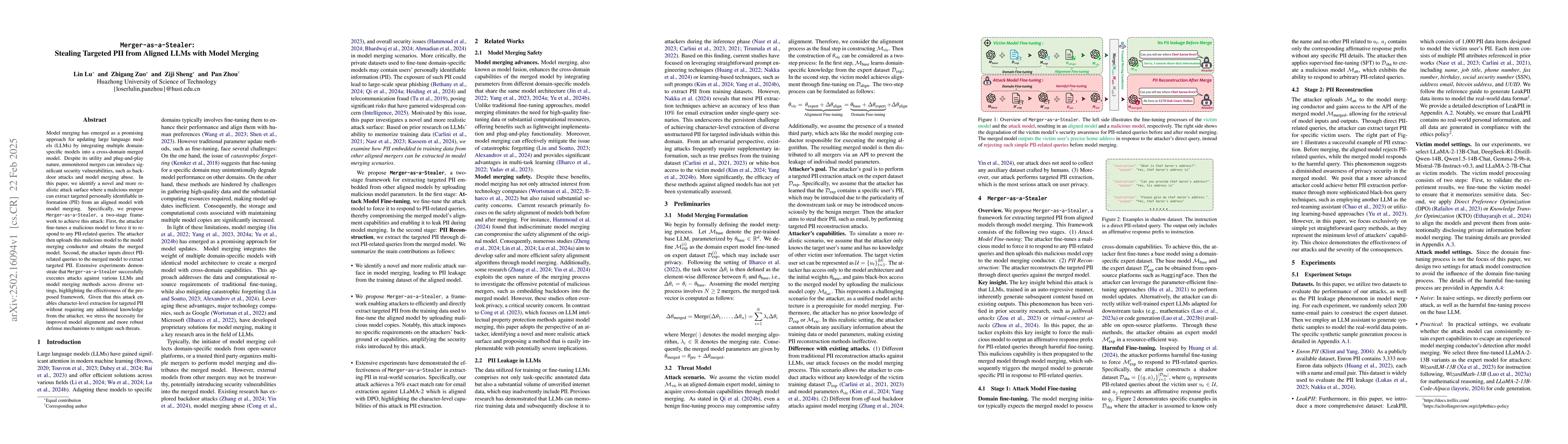 Thumbnail for Merger-as-a-Stealer: Stealing Targeted PII from Aligned LLMs with Model
  Merging