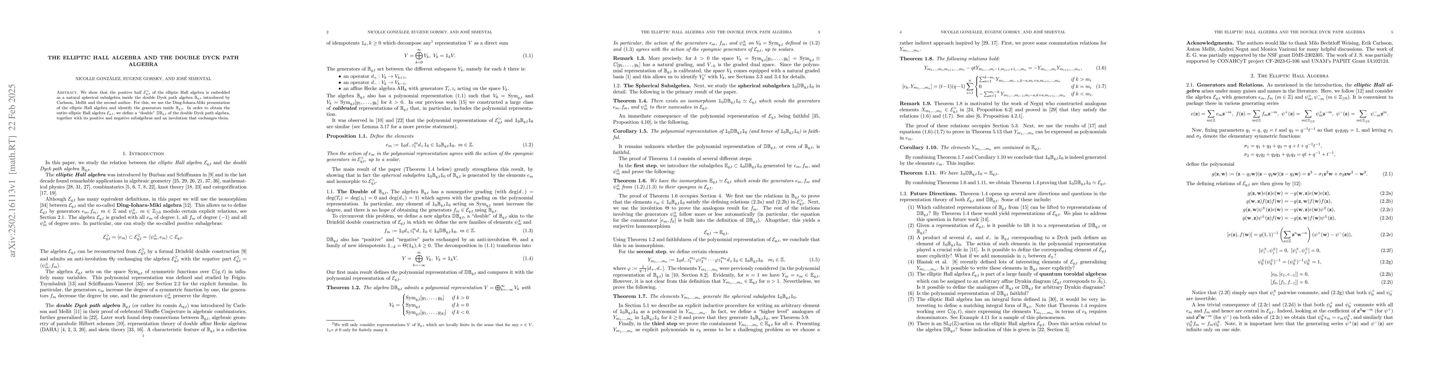 Thumbnail for The elliptic Hall algebra and the double Dyck path algebra