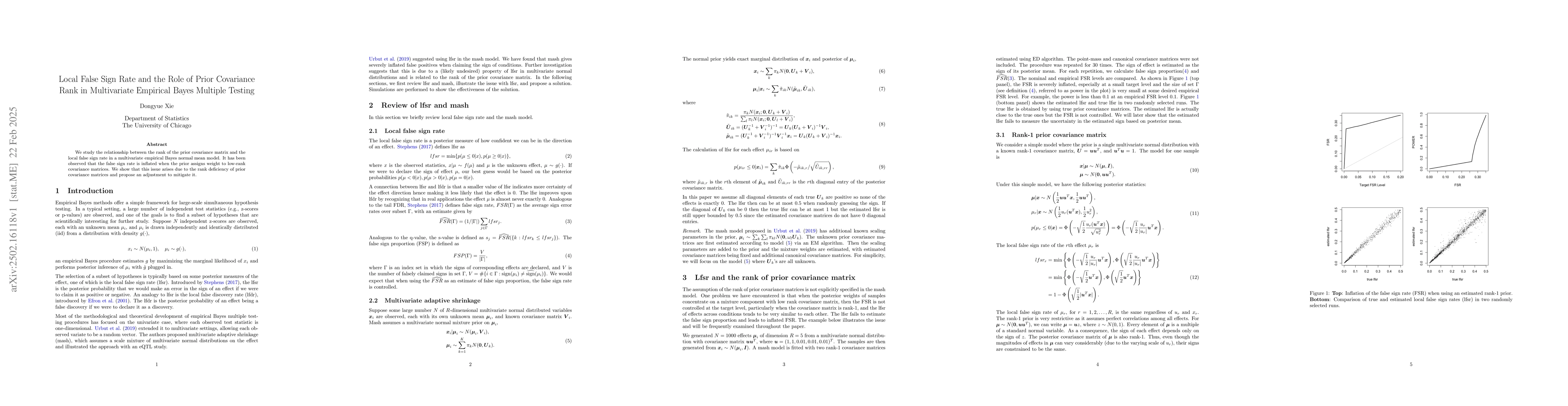 Thumbnail for Local False Sign Rate and the Role of Prior Covariance Rank in
  Multivariate Empirical Bayes Multiple Testing