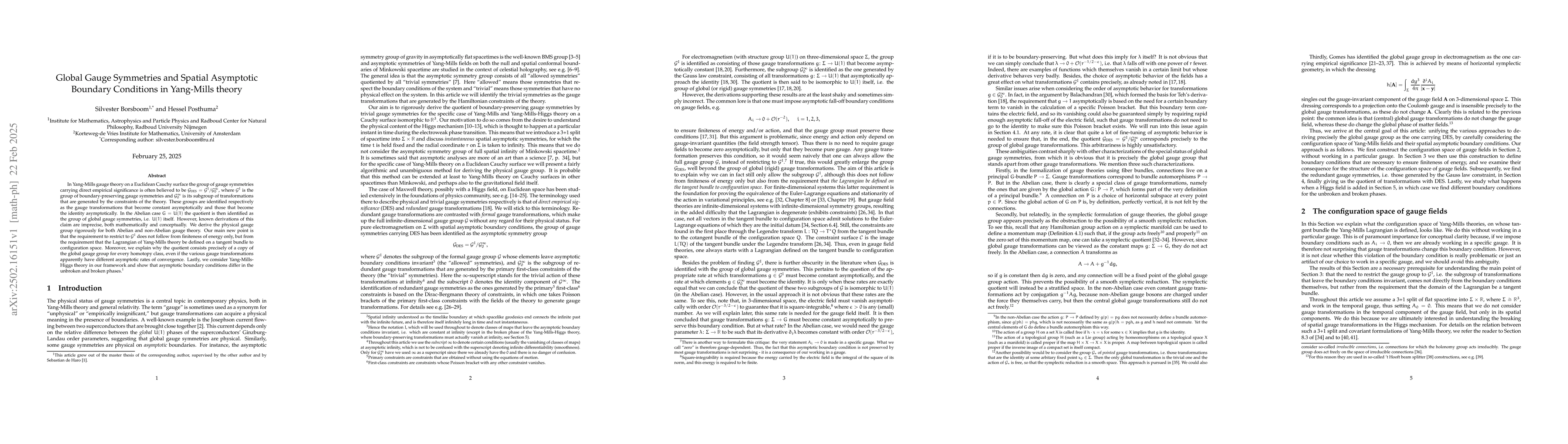 Thumbnail for Global Gauge Symmetries and Spatial Asymptotic Boundary Conditions in
  Yang-Mills theory