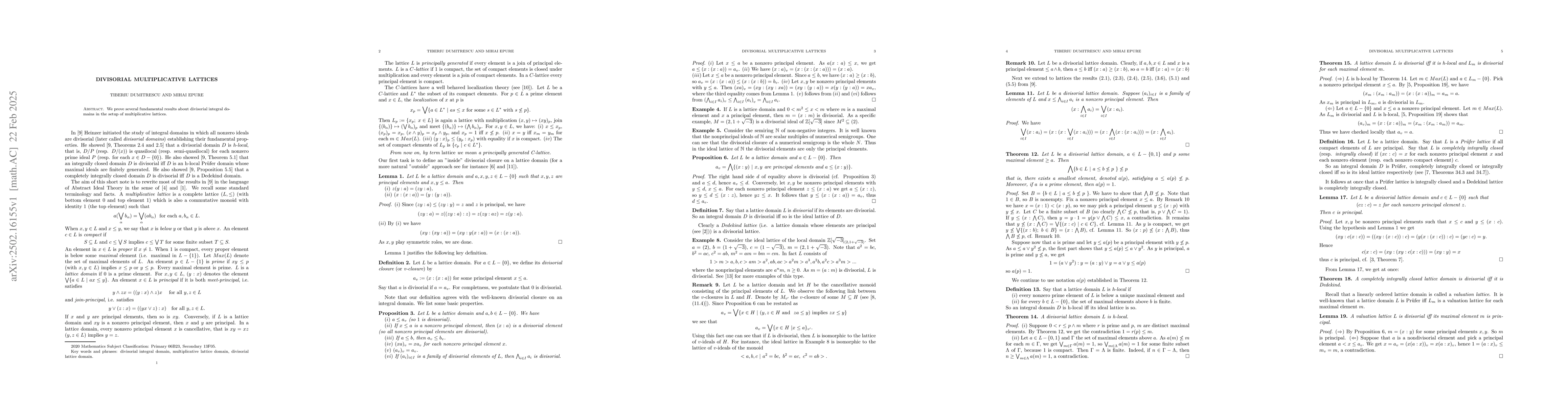 Thumbnail for Divisorial Multiplicative Lattices