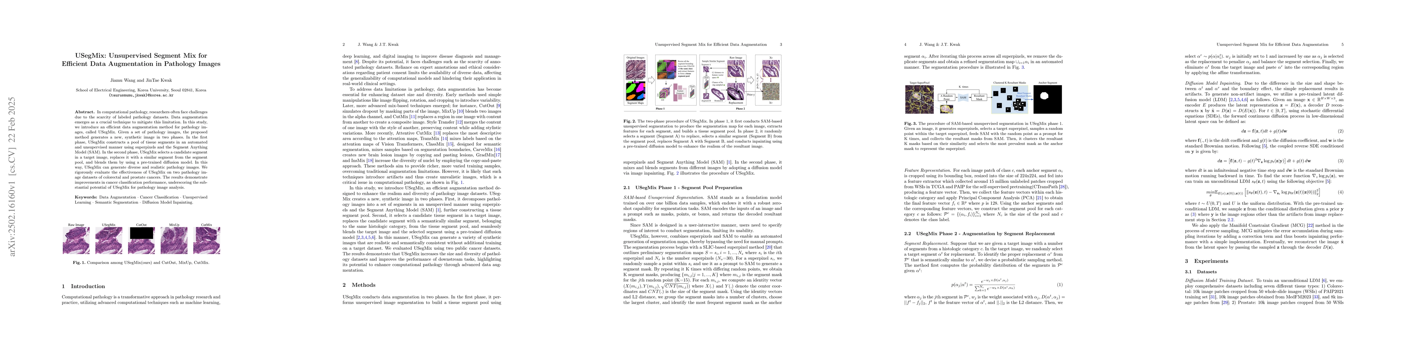 Thumbnail for USegMix: Unsupervised Segment Mix for Efficient Data Augmentation in
  Pathology Images