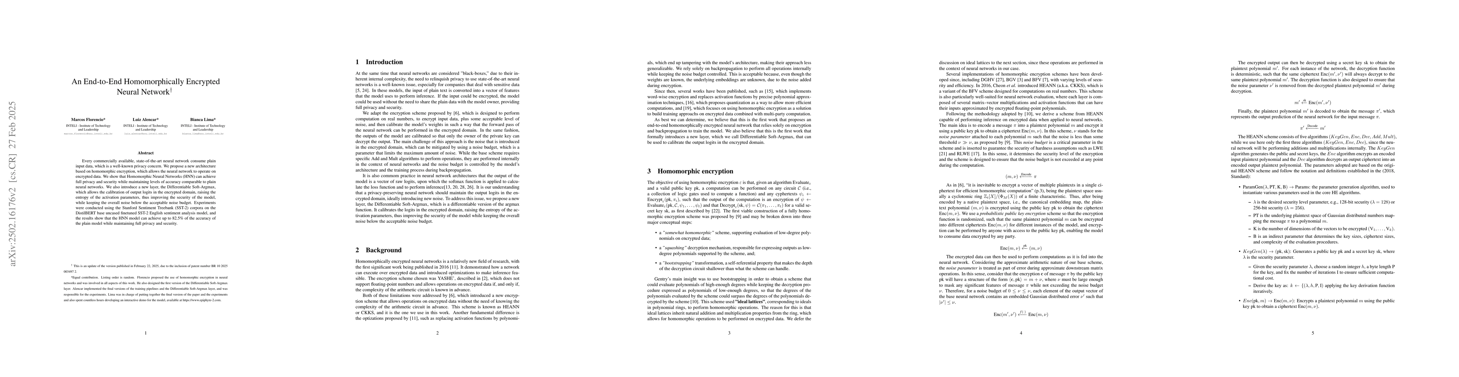 Thumbnail for An End-to-End Homomorphically Encrypted Neural Network