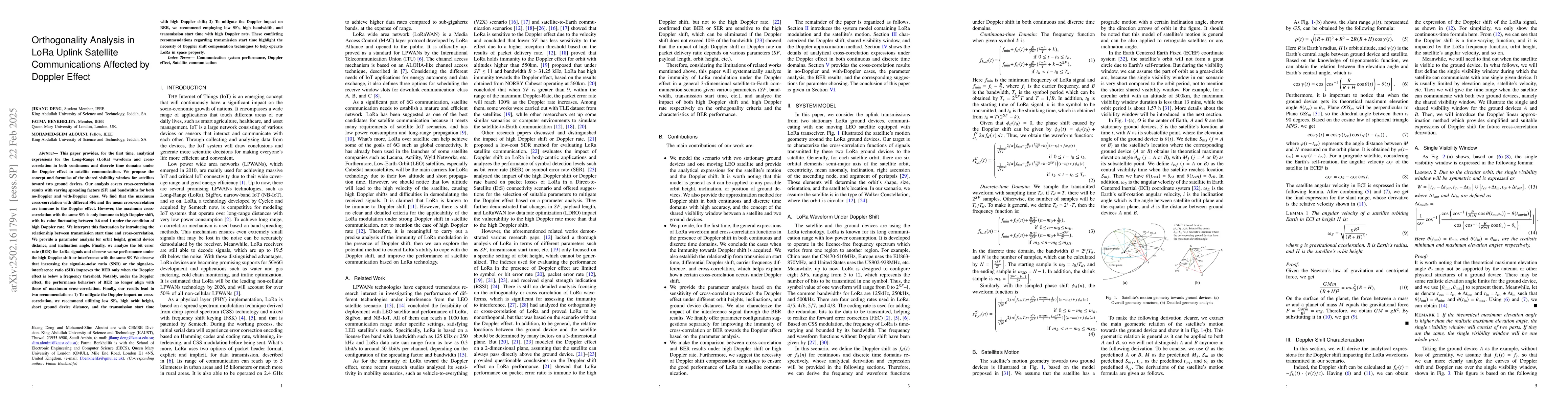 Thumbnail for Orthogonality Analysis in LoRa Uplink Satellite Communications Affected
  by Doppler Effect