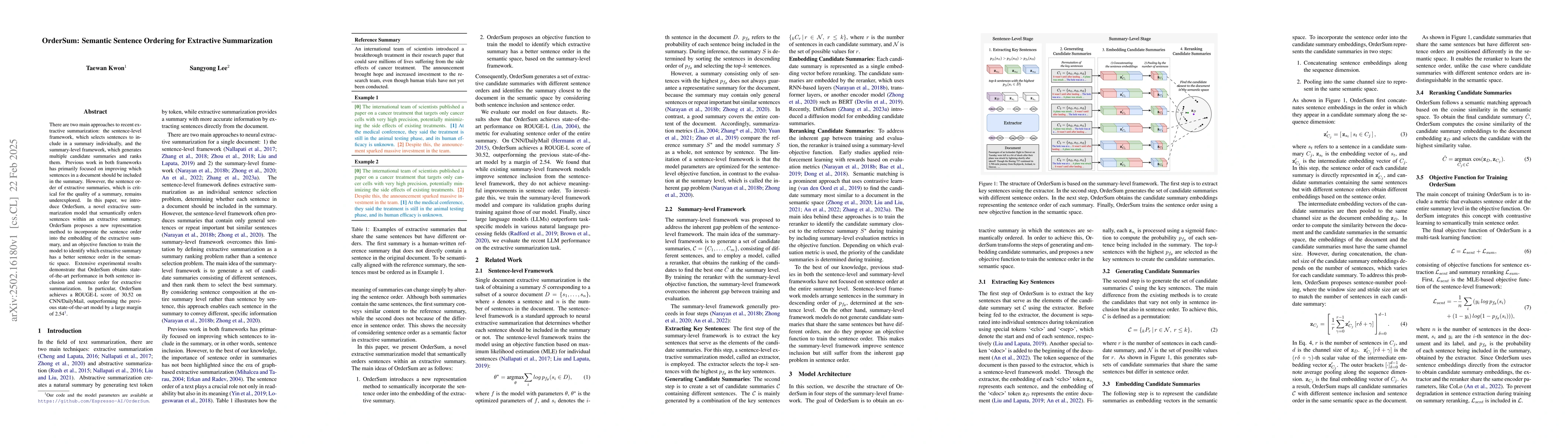 Thumbnail for OrderSum: Semantic Sentence Ordering for Extractive Summarization