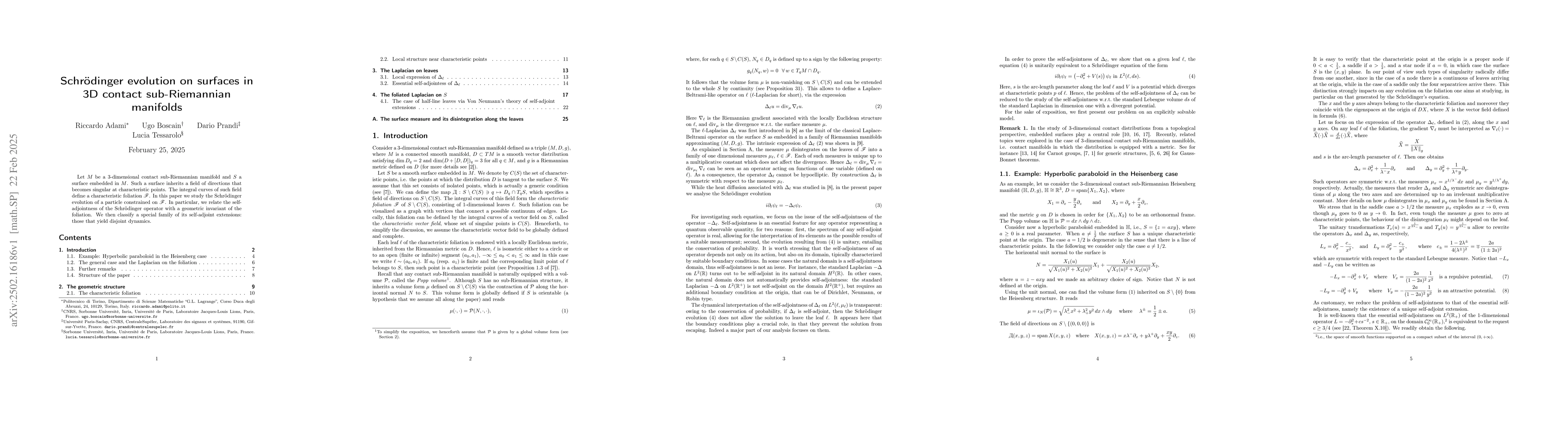 Thumbnail for Schrödinger evolution on surfaces in 3D contact sub-Riemannian
  manifolds