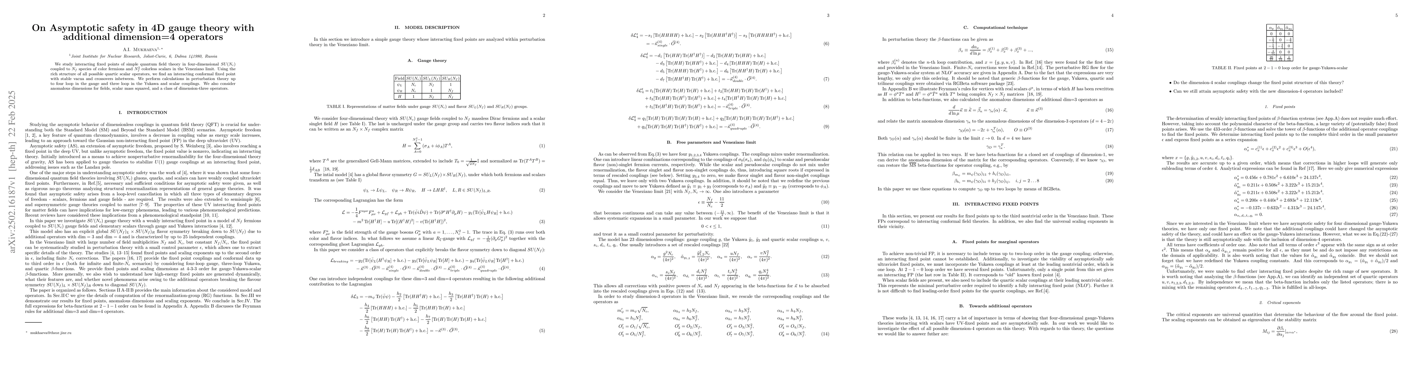 Thumbnail for On Asymptotic safety in 4D gauge theory with additional dimension=4
  operators