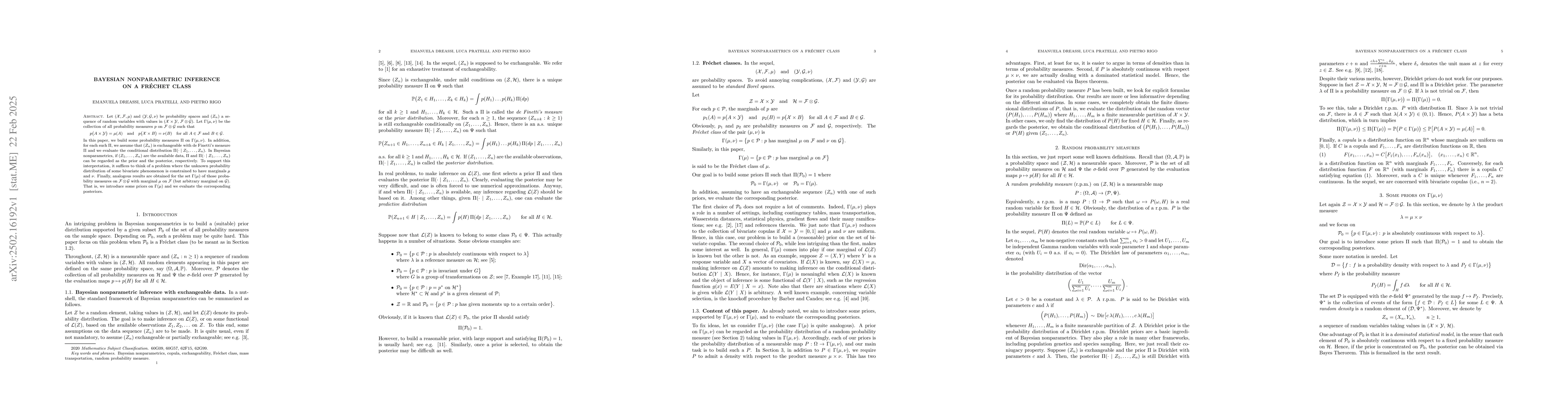 Thumbnail for Bayesian nonparametric inference on a Fréchet class