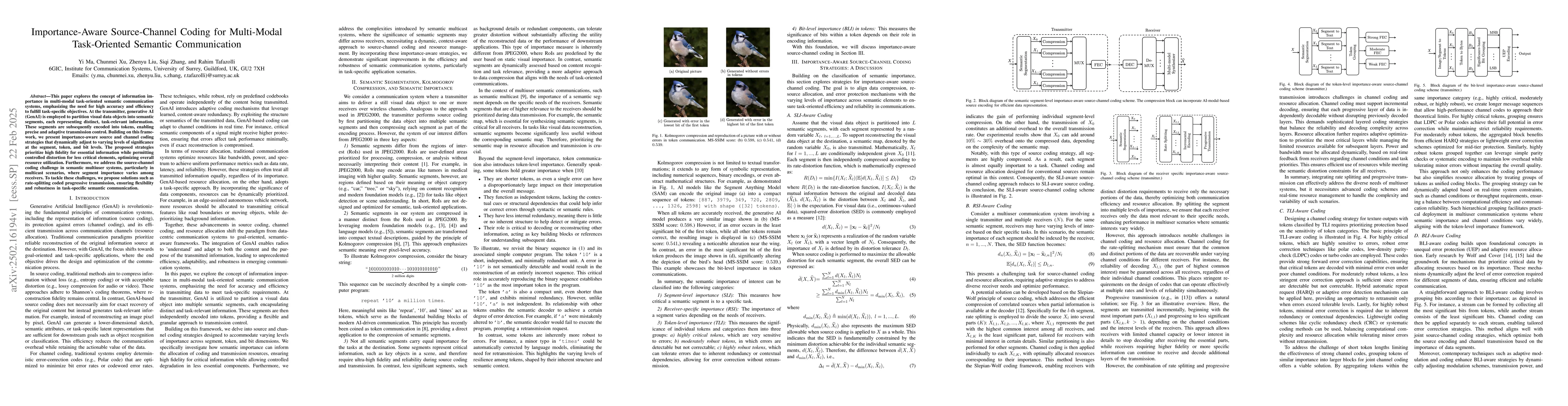 Thumbnail for Importance-Aware Source-Channel Coding for Multi-Modal Task-Oriented
  Semantic Communication