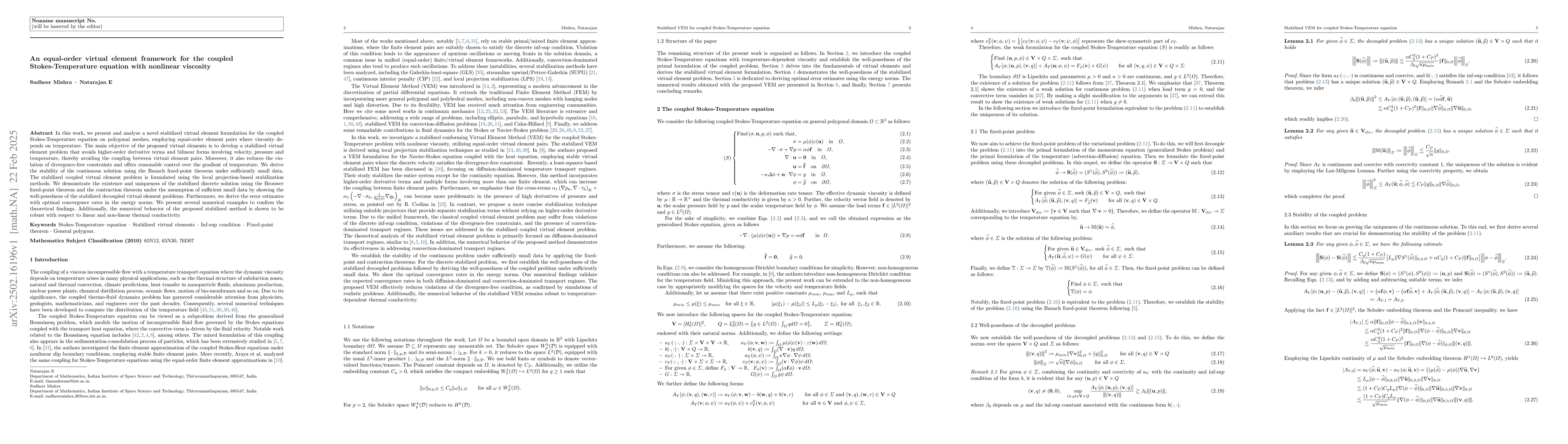 Thumbnail for An equal-order virtual element framework for the coupled
  Stokes-Temperature equation with nonlinear viscosity