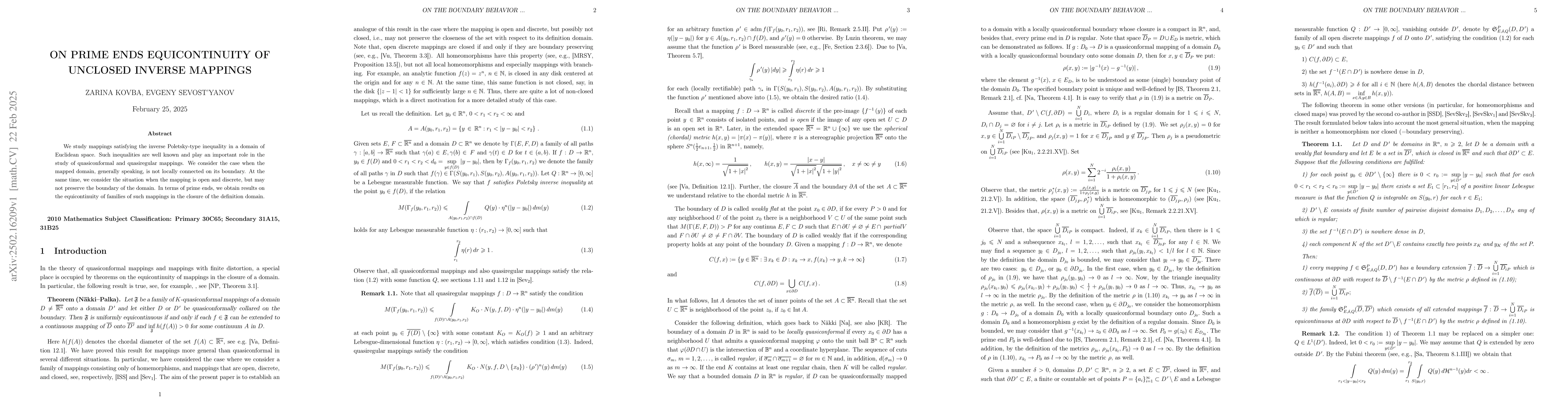 Thumbnail for On prime ends equicontinuity of unclosed inverse mappings