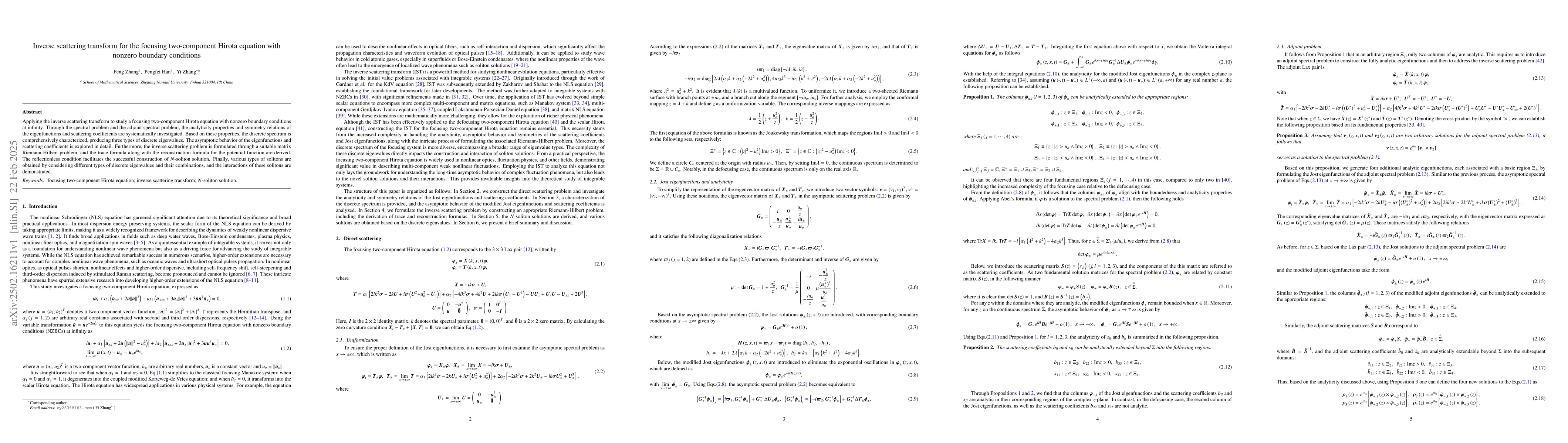 Thumbnail for Inverse scattering transform for the focusing two-component Hirota
  equation with nonzero boundary conditions