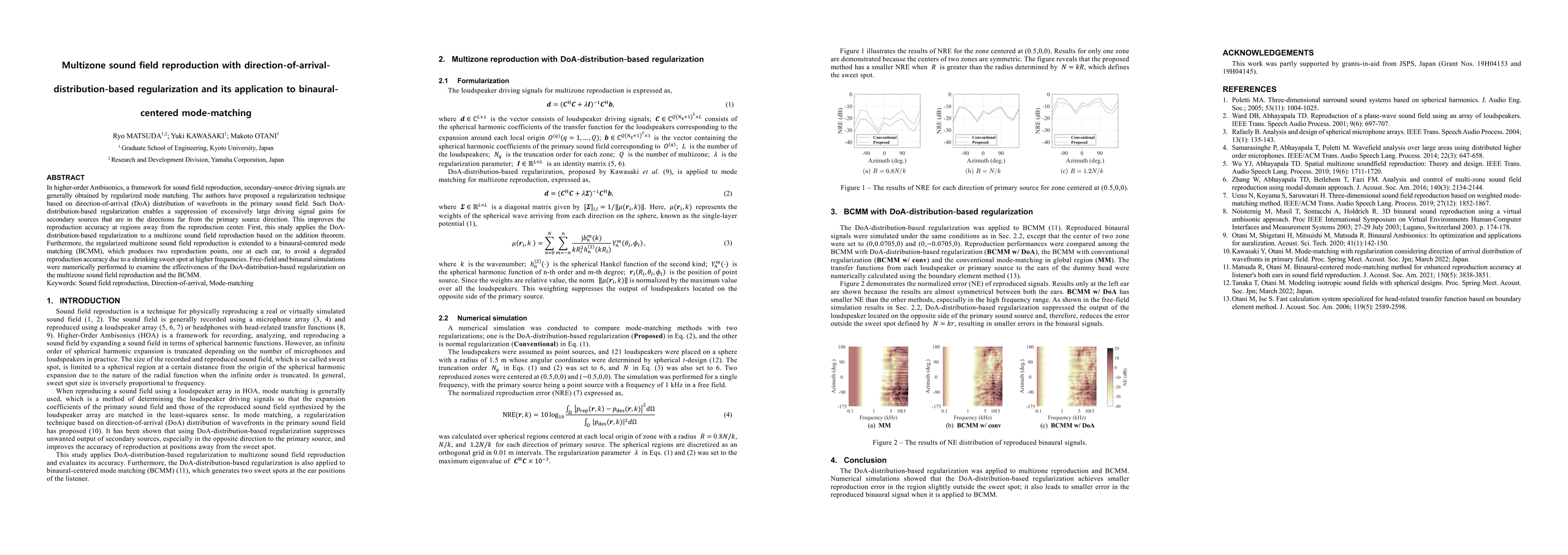 Thumbnail for Multizone sound field reproduction with
  direction-of-arrival-distribution-based regularization and its application to
  binaural-centered mode-matching