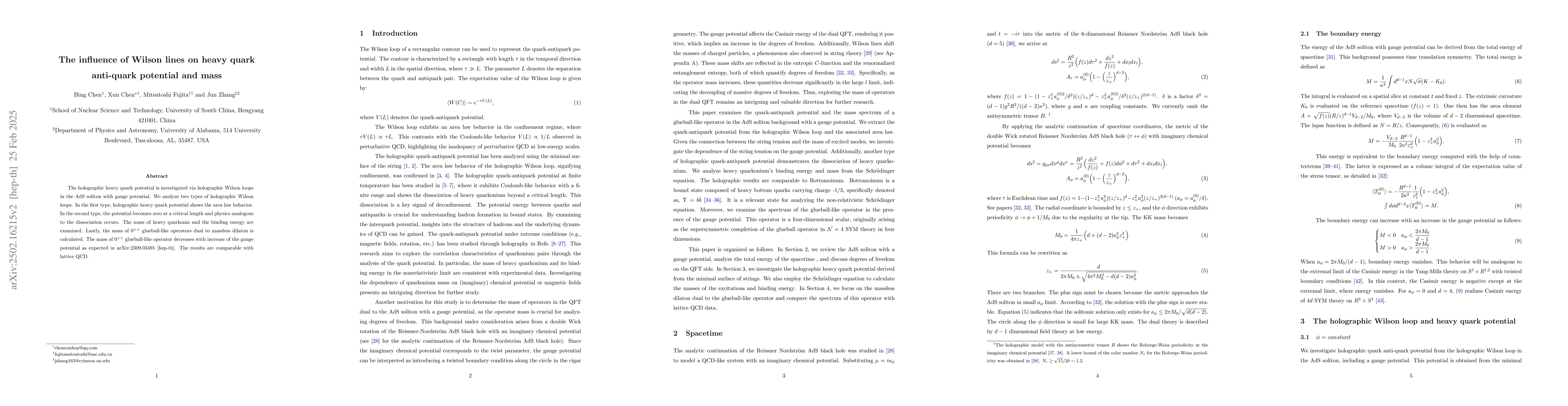 Thumbnail for The influence of Wilson lines on heavy quark anti-quark potential and
  mass