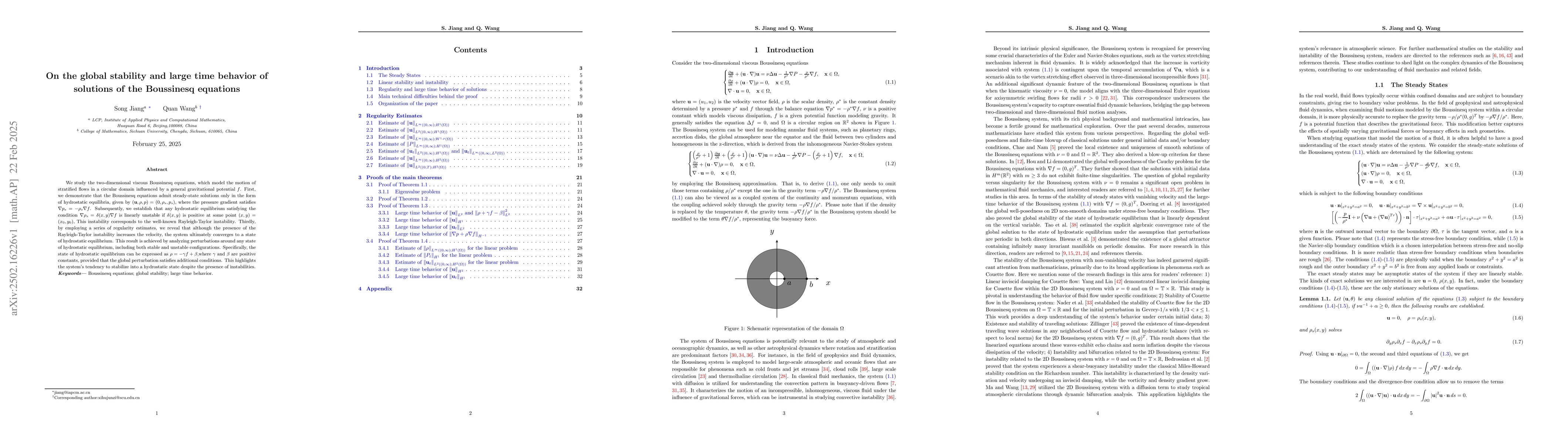 Thumbnail for On the global stability and large time behavior of solutions of the
  Boussinesq equations
