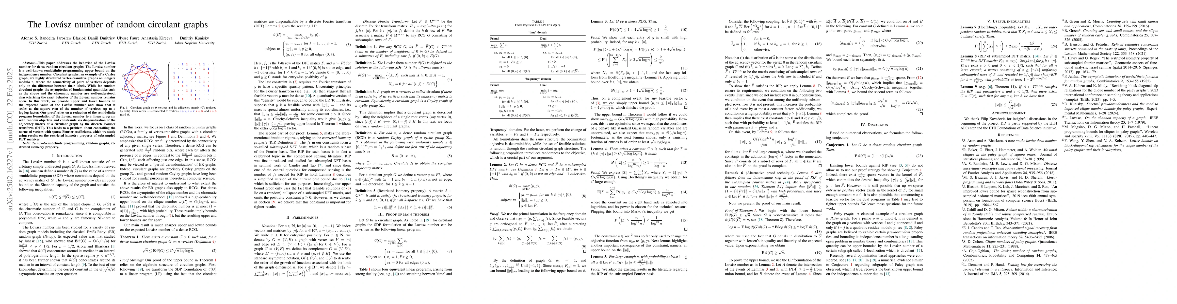 Thumbnail for The Lovász number of random circulant graphs