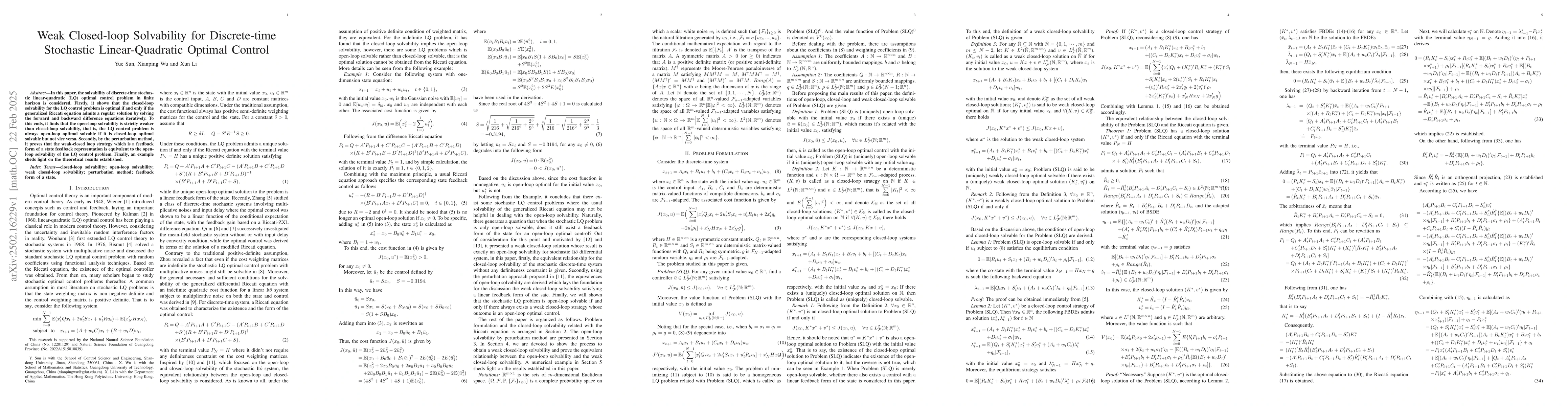 Thumbnail for Weak Closed-loop Solvability for Discrete-time Stochastic
  Linear-Quadratic Optimal Control