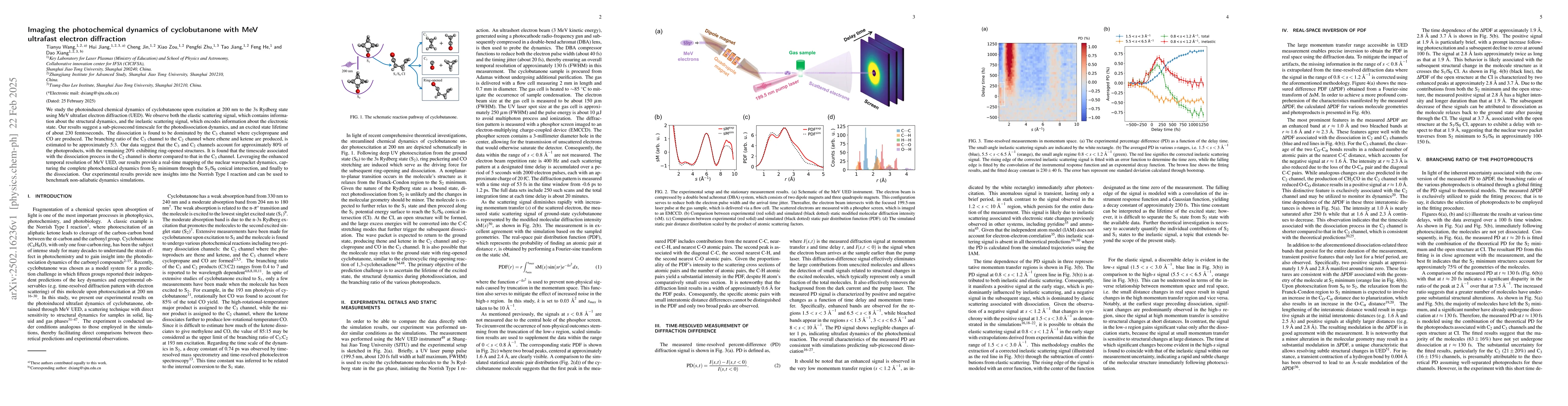 Thumbnail for Imaging the photochemical dynamics of cyclobutanone with MeV ultrafast
  electron diffraction