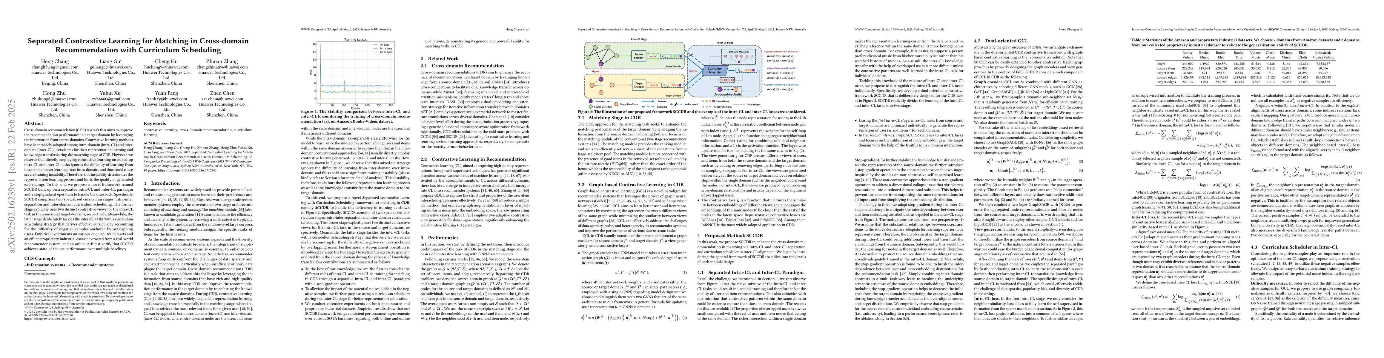 Thumbnail for Separated Contrastive Learning for Matching in Cross-domain
  Recommendation with Curriculum Scheduling