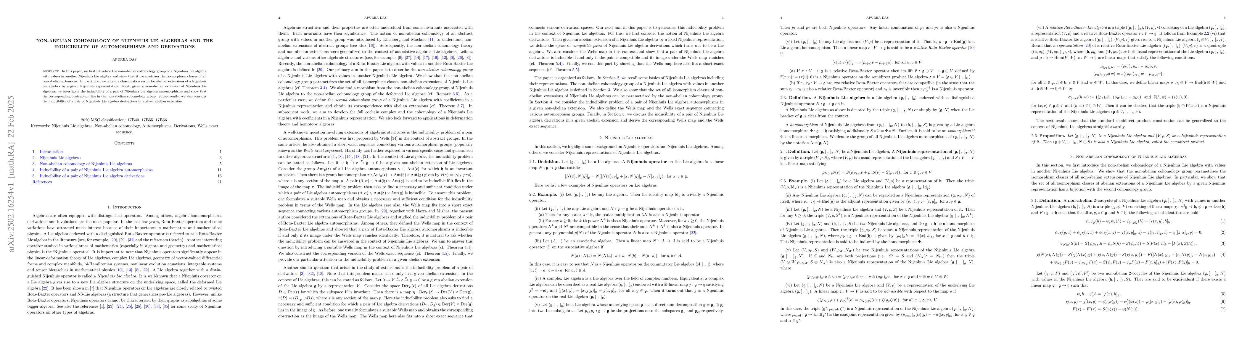 Thumbnail for Non-abelian cohomology of Nijenhuis Lie algebras and the inducibility of
  automorphisms and derivations