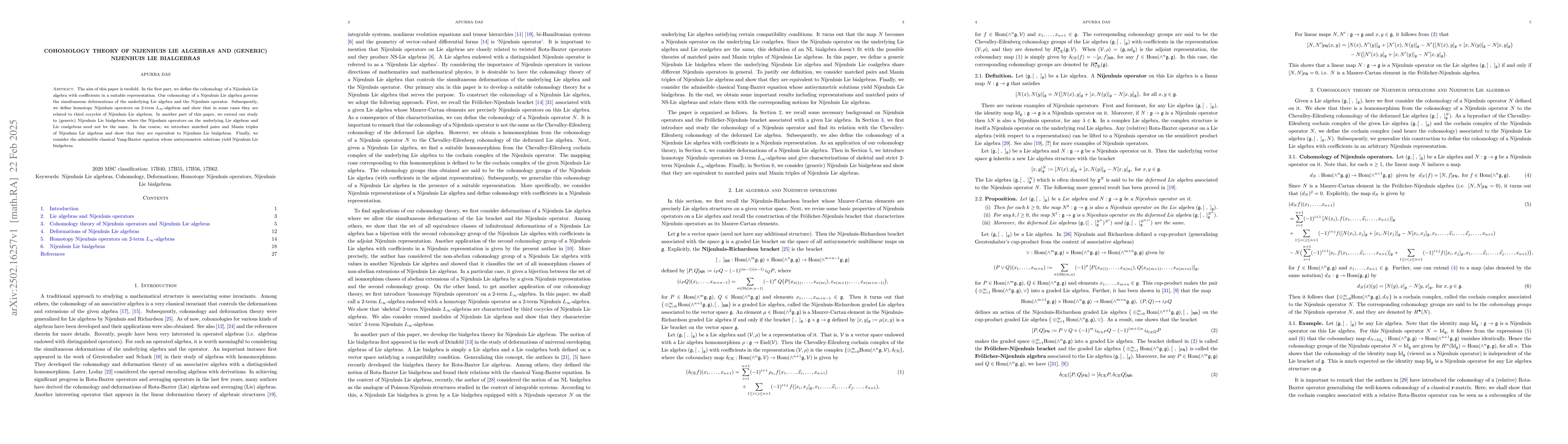 Thumbnail for Cohomology theory of Nijenhuis Lie algebras and (generic) Nijenhuis Lie
  bialgebras