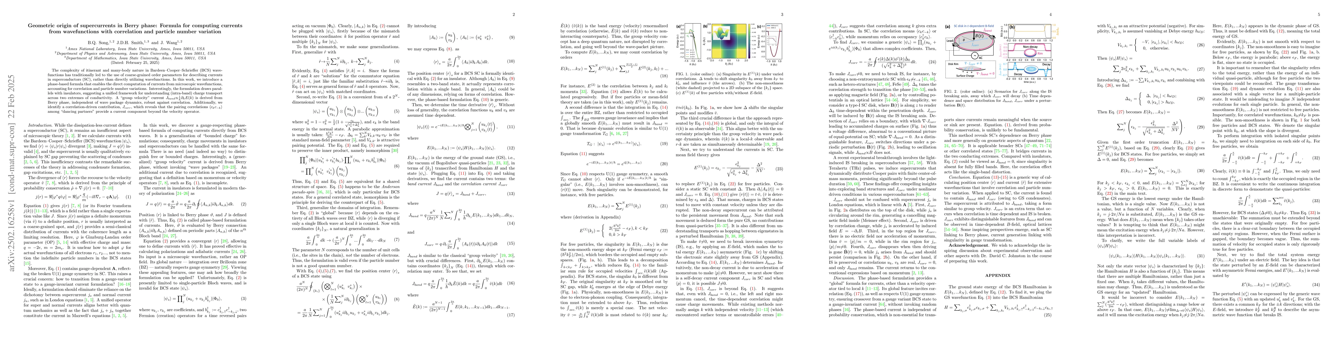 Thumbnail for Geometric origin of supercurrents in Berry phase: Formula for computing
  currents from wavefunctions with correlation and particle number variation