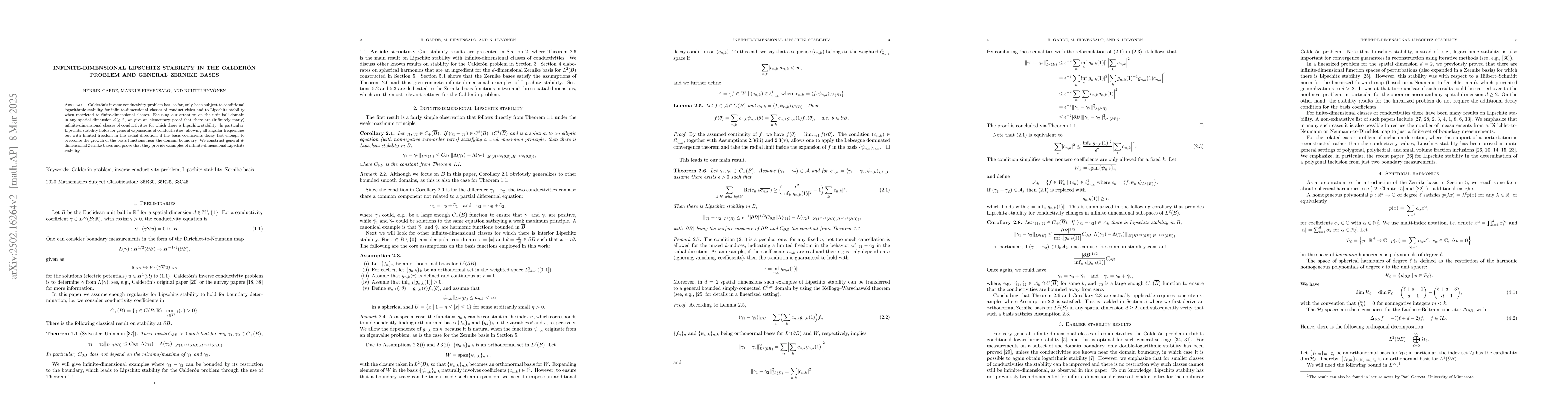 Thumbnail for Infinite-dimensional Lipschitz stability in the Calderón problem and
  general Zernike bases