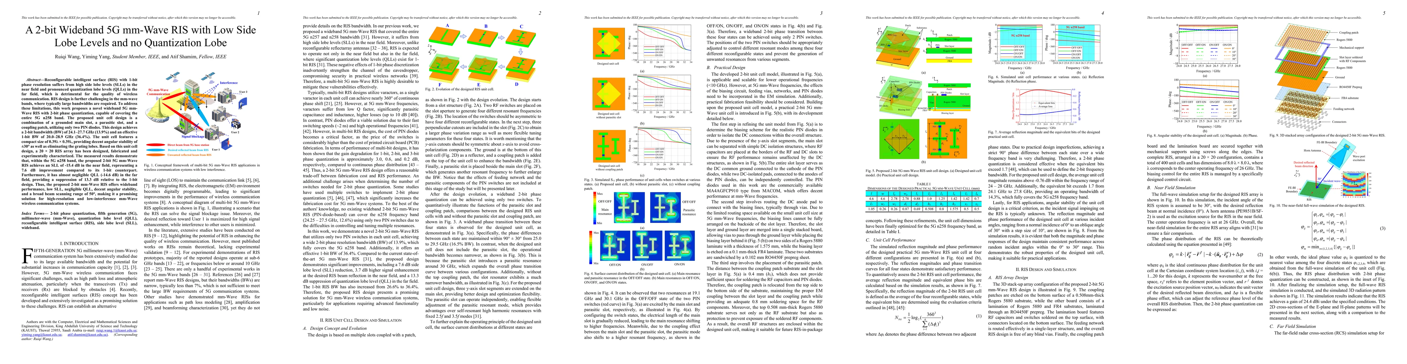 Thumbnail for A 2-bit Wideband 5G mm-Wave RIS with Low Side Lobe Levels and no
  Quantization Lobe