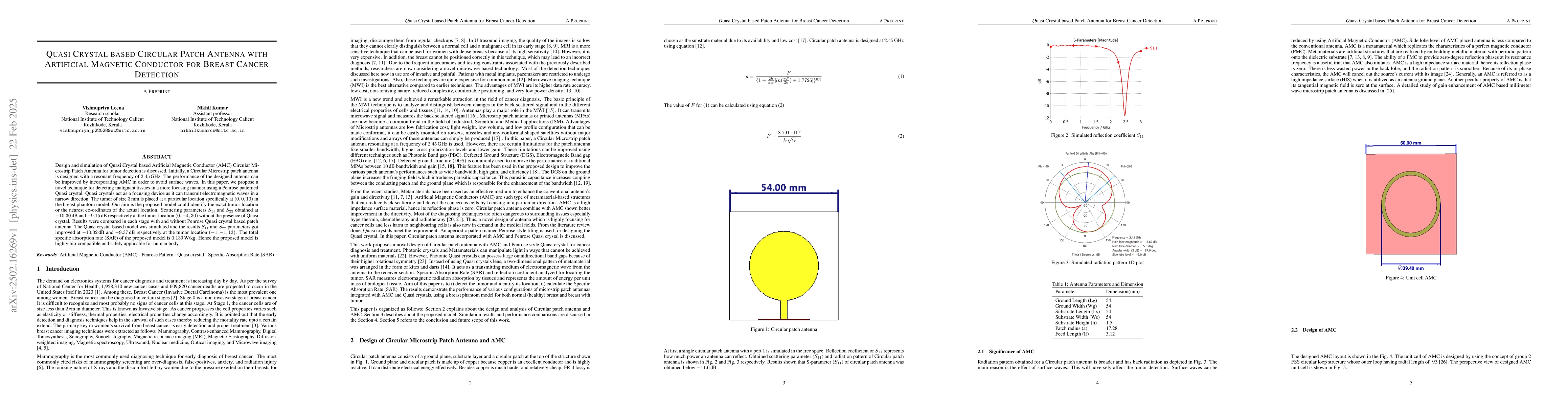 Thumbnail for Quasi Crystal based Circular Patch Antenna with Artificial Magnetic
  Conductor for Breast Cancer Detection