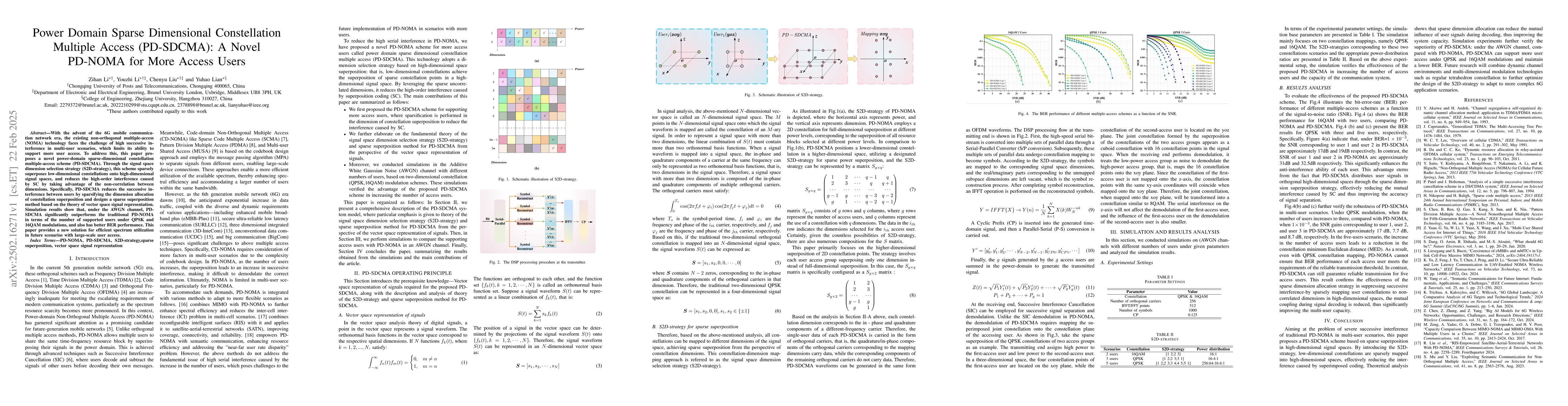 Thumbnail for Power Domain Sparse Dimensional Constellation Multiple Access
  (PD-SDCMA): A Novel PD-NOMA for More Access Users